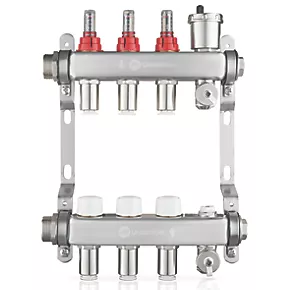 JG Underfloor 3 Port LowFit Underfloor Heating Manifold Brushed Steel 3 JG Underfloor 3 Port LowFit Underfloor Heating Manifold Brushed Steel