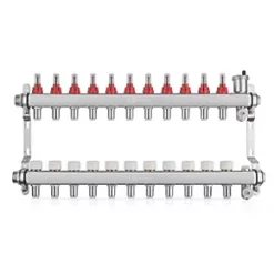 JG Underfloor 11 Port LowFit Underfloor Heating Manifold Brushed Steel