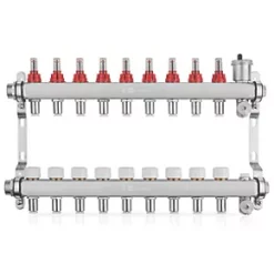 JG Underfloor 9 Port LowFit Underfloor Heating Manifold Brushed Steel