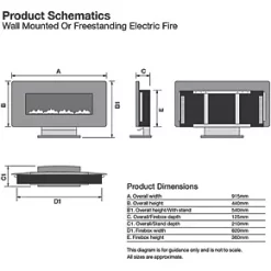 Focal Point Pasadena Black Remote Control Wall-Mounted Electric Fire -Underfloor Heating Sales 4132G A5