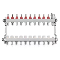 JG Underfloor 10 Port LowFit Underfloor Heating Manifold Brushed Steel